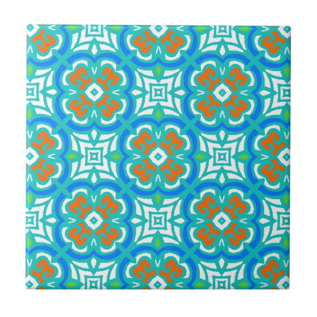 Carreau Motif ethnique turquoise (Devant)
