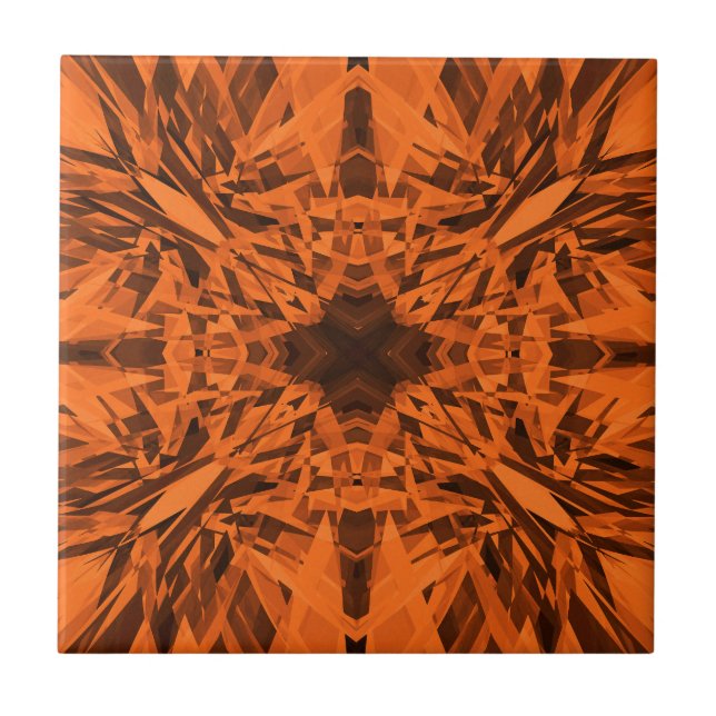 Carreau Motif étoile de kaléidoscope orange (Devant)