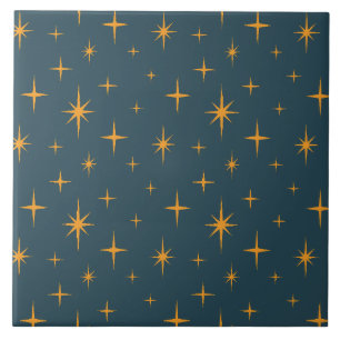 Carreau Motif Étoiles Moderne du Milieu du Siècle Orange T