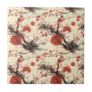 Carreau Motif éventail de fleurs de cerisier japonais (4)