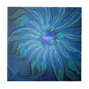 Carreau Motif fantaisie fleur bleue, art fractal abstrait