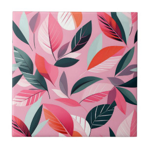 Carreau Motif feuille moderne du milieu du siècle en rose