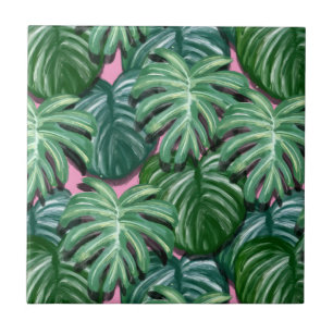 Carreau Motif Feuille tropical - Liège vert