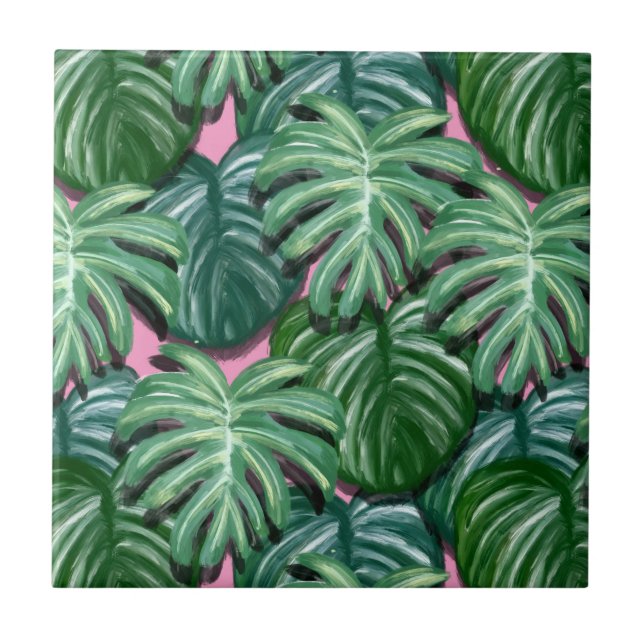 Carreau Motif Feuille tropical - Liège vert (Devant)