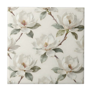 Carreau Motif Fleur de Magnolia Douce Neutre