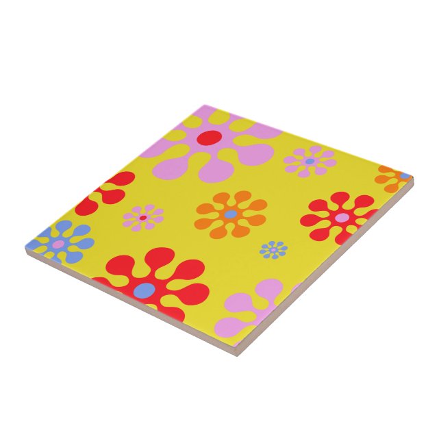 Carreau Motif Fleur Funky Retro Trivet Jaune (Côté)