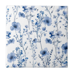 Carreau Motif floral aquarelle de fleurs sauvages bleu bla