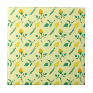 Carreau Motif floral avec rose jaune et fleurs de tulipe