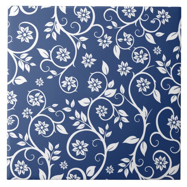 Carreau motif floral bleu et blanc (Devant)