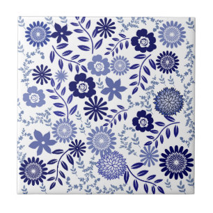 Carreau Motif floral bleu et blanc