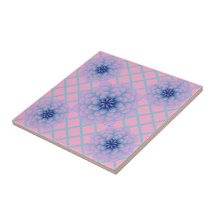 Carreau Motif Floral Bleu Pastel Violet Esthétique Sans Co