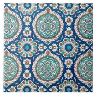 Carreau Motif floral bleu sarcelle marocain vintage