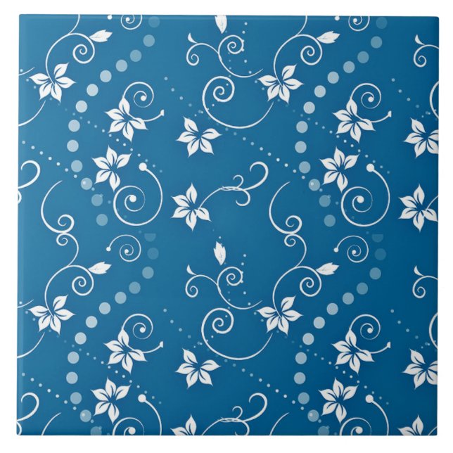 Carreau Motif floral bleu turquoise (Devant)