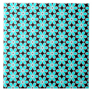 Carreau Motif floral bleu turquoise et noir