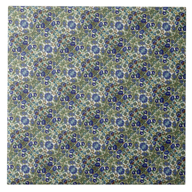 Carreau Motif floral bleu vert (Devant)