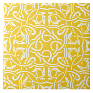 Carreau Motif floral complexe élégant jaune et blanc