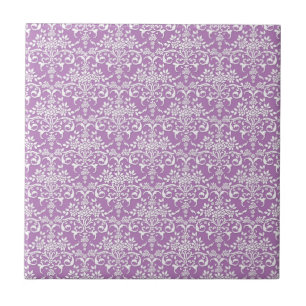 Carreau Motif floral damassé violet et blanc de lilas