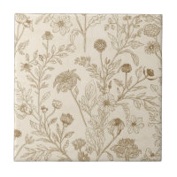Motif floral de dessin au trait botanique sépia an