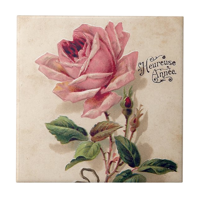 Carreau Motif floral de fleur rose de cru (Devant)