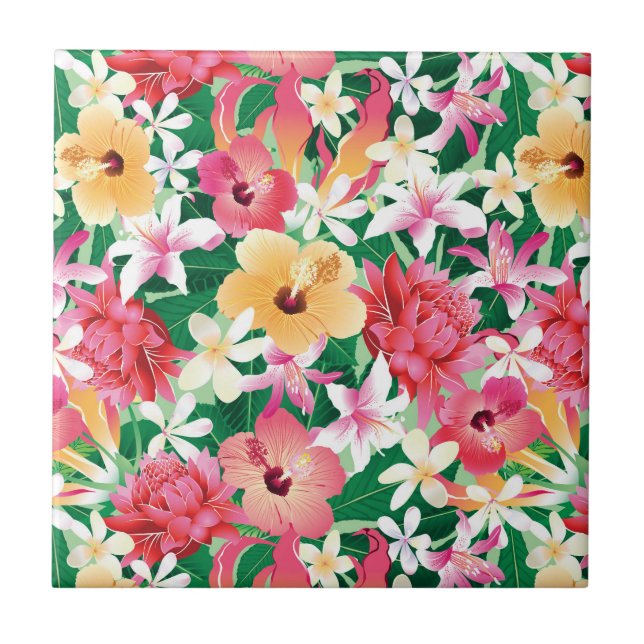 Carreau Motif floral de ketmie tropicale (Devant)