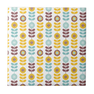 Carreau Motif floral de rétro abstrct turquoise orange