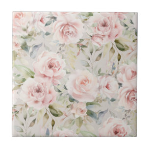 Carreau Motif floral de rose à l'aquarelle rose