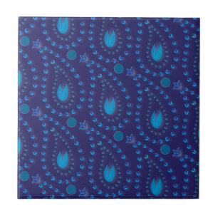 Carreau Motif floral de tulipe paisley bleu foncé abstrait