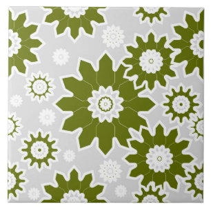 Carreau Motif floral, design moderne, vert olive, blanc