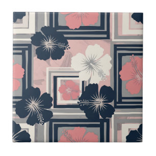 Carreau Motif floral d'hibiscus bleu élégant (10)