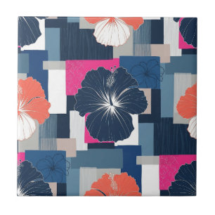 Carreau Motif floral d'hibiscus bleu élégant (14)