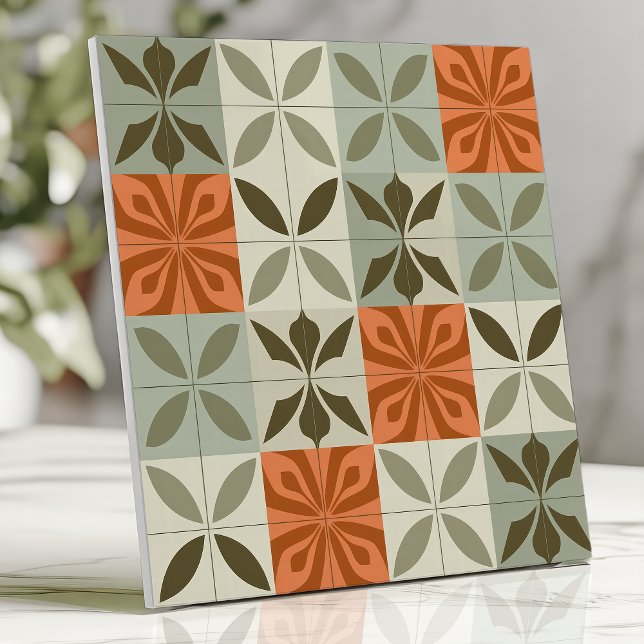 Carreau Motif floral du milieu du siècle en Terracotta et  (Créateur téléchargé)