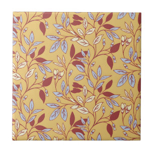 Carreau Motif floral élégant avec feuilles rouges et bleue