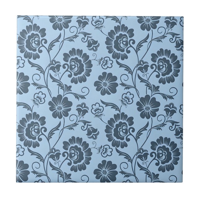 Carreau Motif floral élégant sur fond bleu clair (Devant)