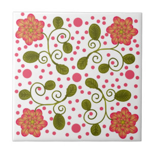 Carreau Motif floral et à pois rose fantaisie personnalisé