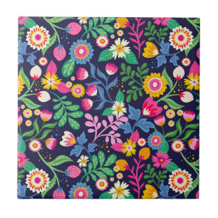 Carreau Motif floral exotique peint à la main