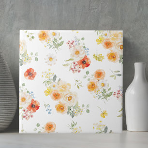 Carreau Motif floral Fleurs orange jaune Aquarelle