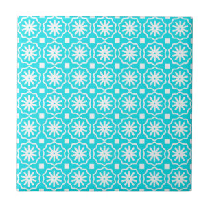 Carreau Motif floral géométrique moderne et bleu d'Aqua