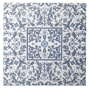 Carreau Motif floral graphique fantaisie bleu