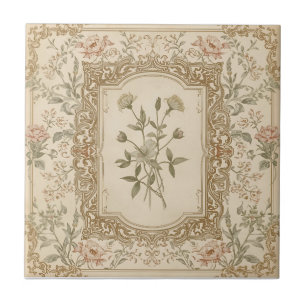 Carreau Motif floral gravé élégant vintage français