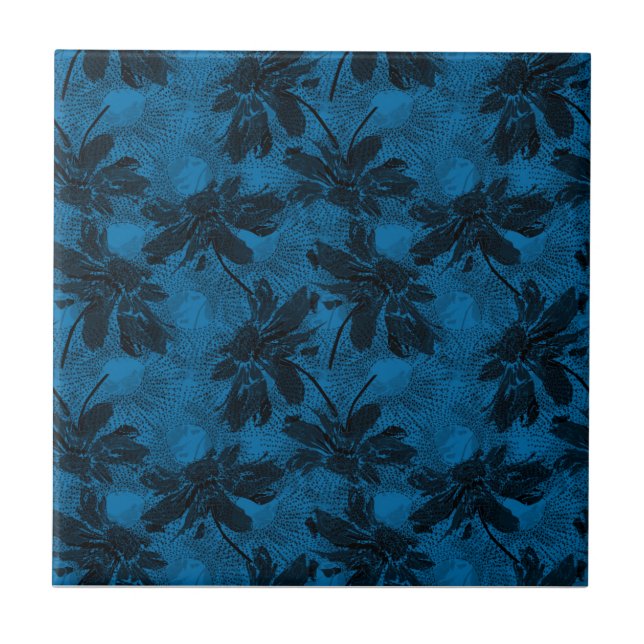 Carreau Motif floral gris et bleu. (Devant)