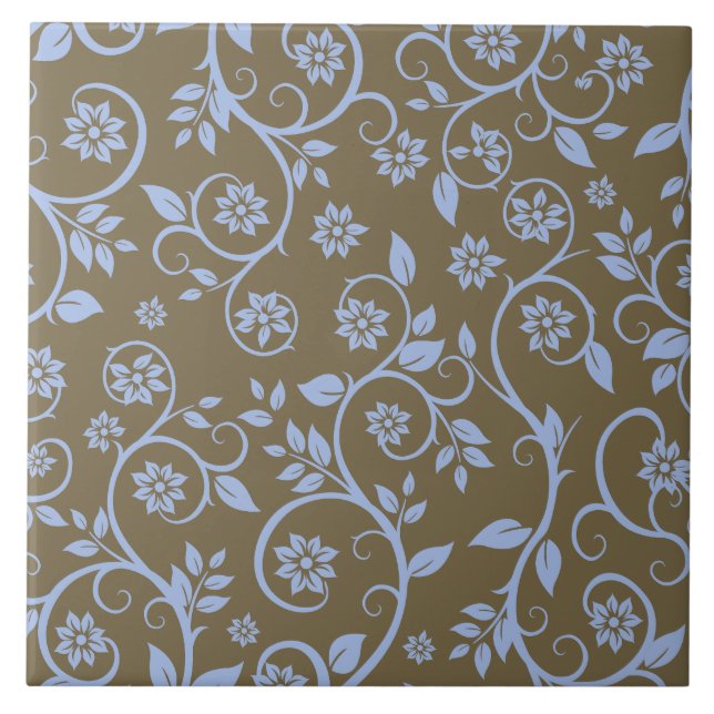 Carreau motif floral moderne bleu et marron (Devant)