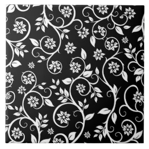 Carreau Motif floral noir et blanc élégant