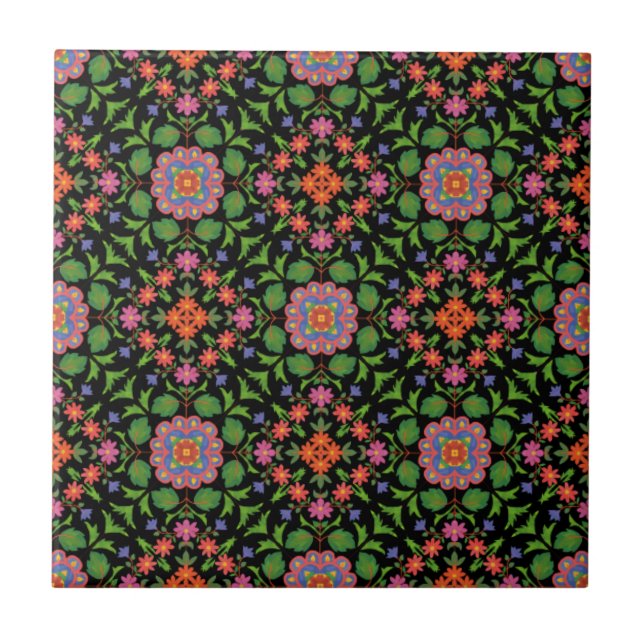 Carreau Motif Floral Rangoli sur Carrelage en Céramique No (Devant)