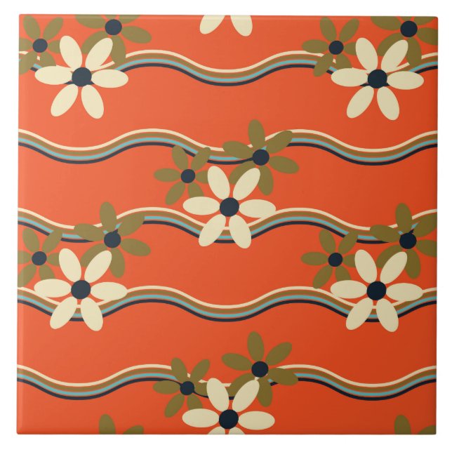 Carreau motif floral rétro motif céramique (Devant)