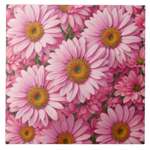 Carreau Motif floral rétro rose aux marguerites