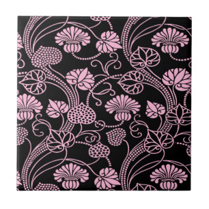 Carreau Motif floral rétro rose sur noir
