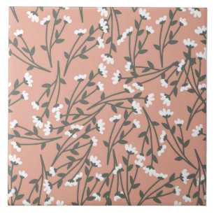 Carreau Motif floral rose blanc et vert
