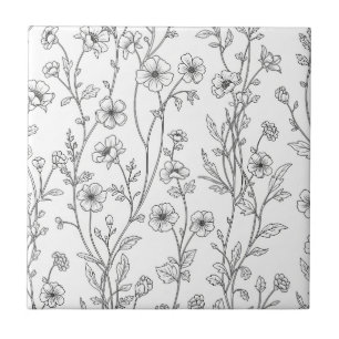 Carreau Motif floral sans couture d'art en ligne minimalis
