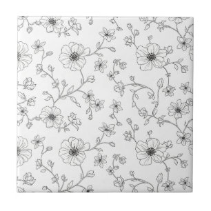 Carreau Motif floral sans couture en art linéaire minimali