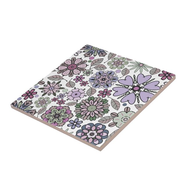 Carreau Motif floral sans couture rose violet pastel rétro (Côté)